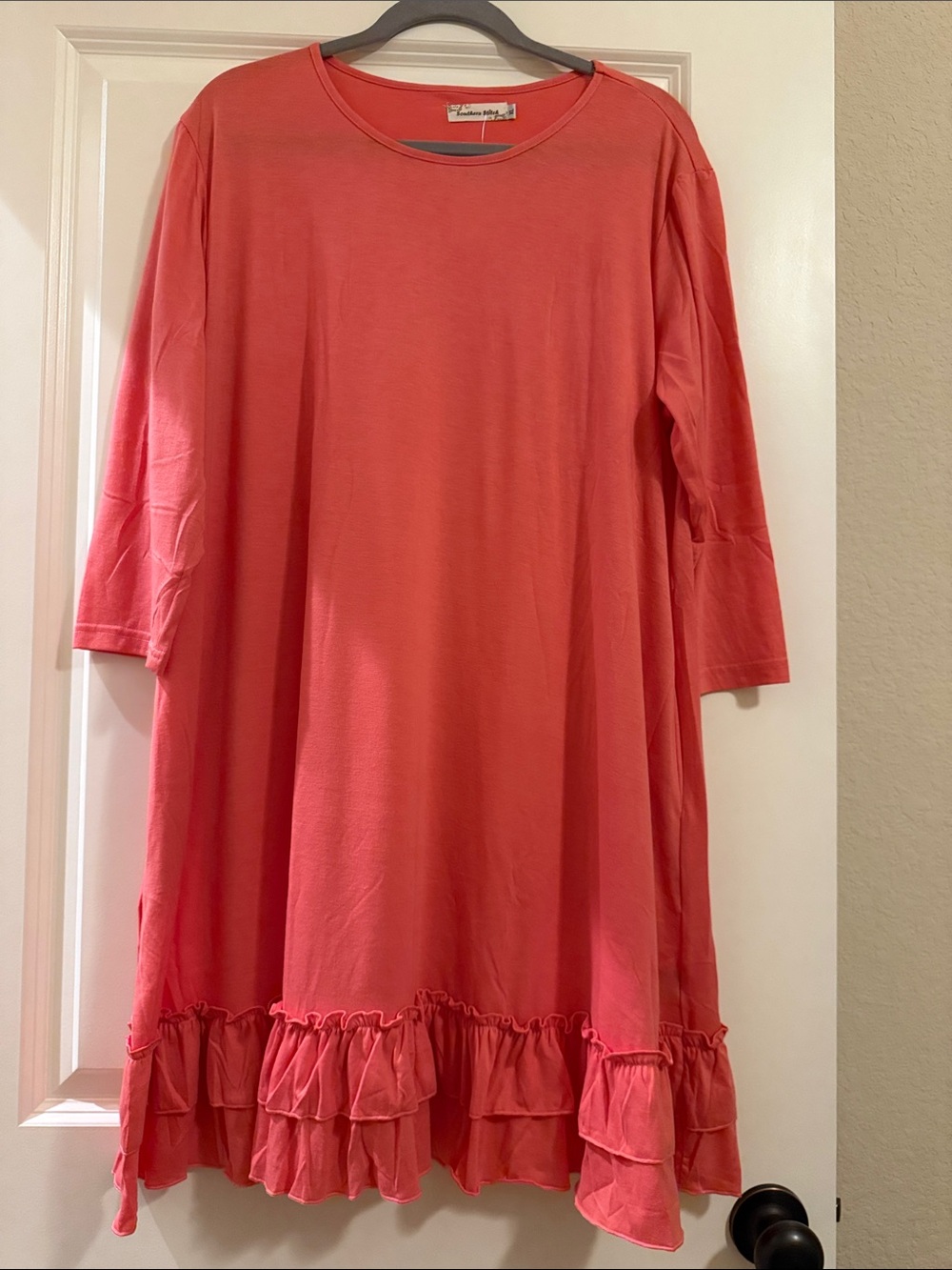 Southern Stitch Coral Midi Dress with Ruffle Hem -